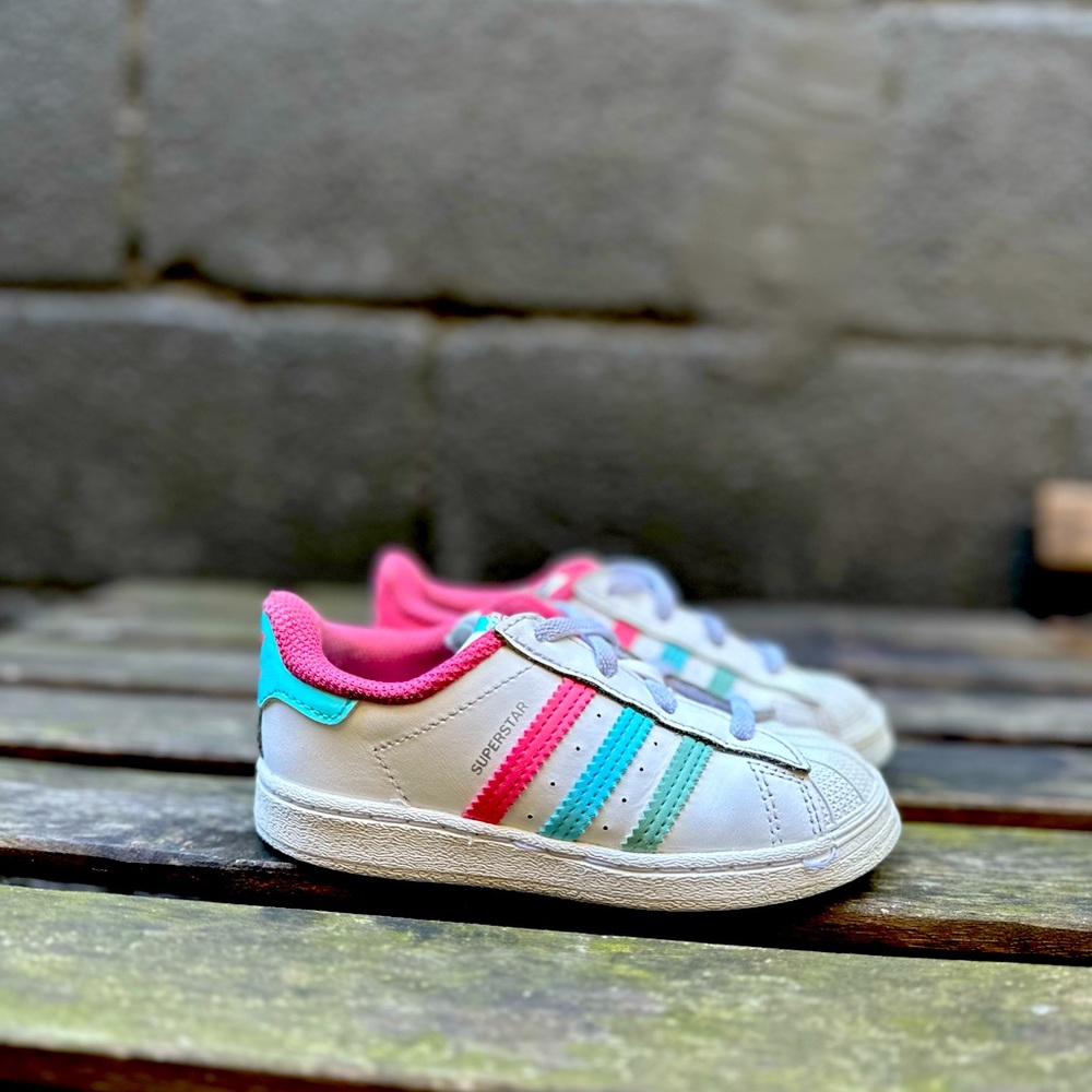 Adidas Ortholite  White Pink No Lace Up Superstar Shell Top Sneakers Girls 9 K